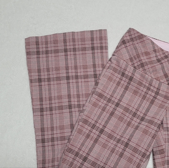 90s Vintage Tracy Evans Gray Pink Plaid Mid Rise Extended Waist Flared Pants S - Picture 7 of 11